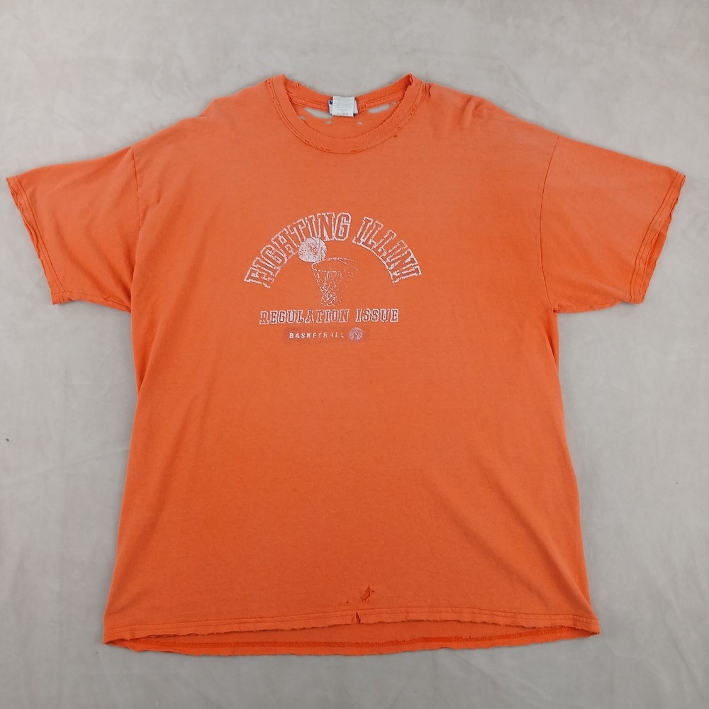 VTG TSI Illinois Fighting Illini 2XL Mens T Shirt Destroyed 23x28‎ Grunge